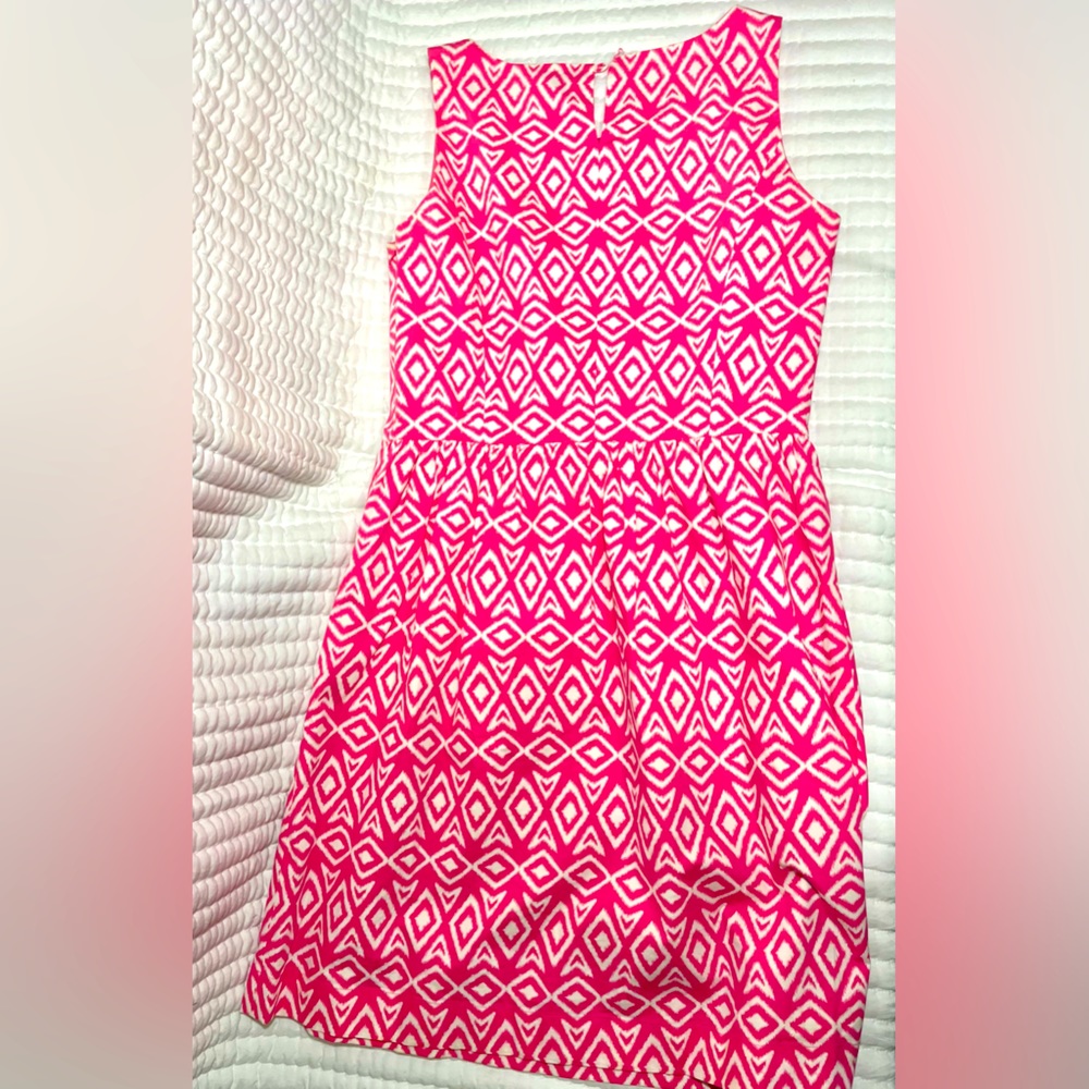 Brooks Brothers “346” Ikat A line sleeveless dress, Size 10, pink and white